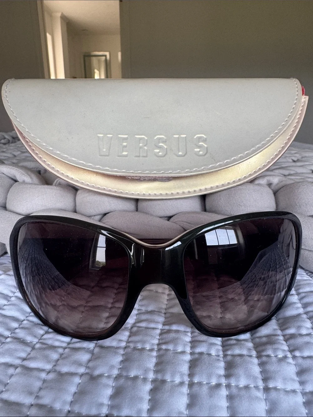 Versus Versace Black Oversized Sunglasses with White Case